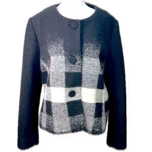 Pendleton Boiled Wool Ombré Buffalo Check Black White Jacket Blazer Coat Size S
